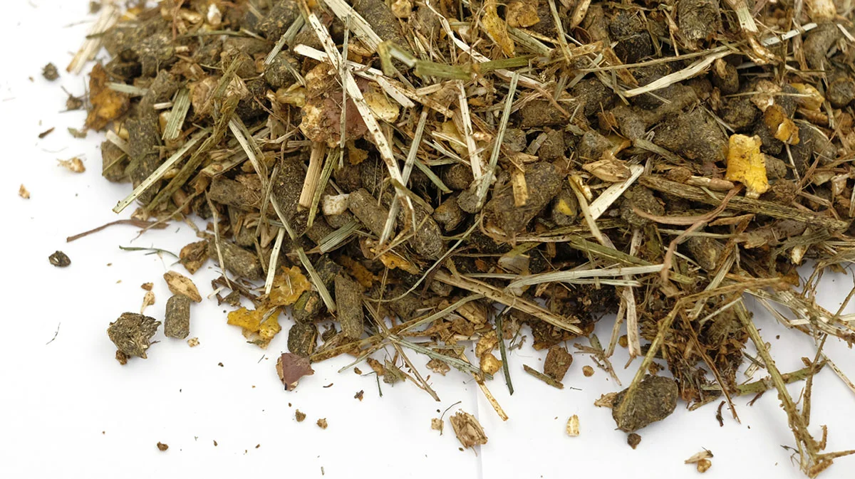 Dettaglio mangime HorseNutrition con fiocchi e cereali di alta qualità